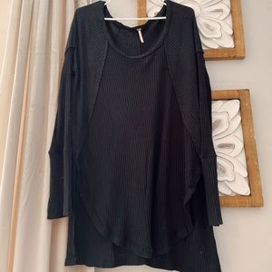 Free people waffle knit thermal blouse top sweater